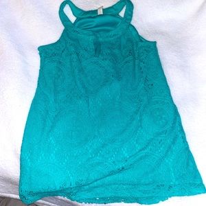 Teal sleeveless lace top